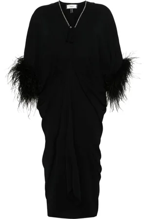 NISSA Feather-trim midi dress