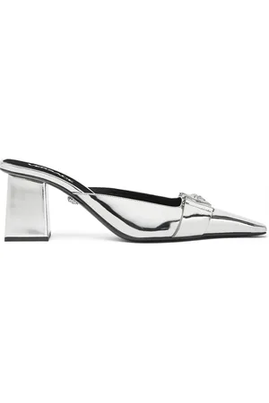 VERSACE Medusa Buckle metallic leather mules