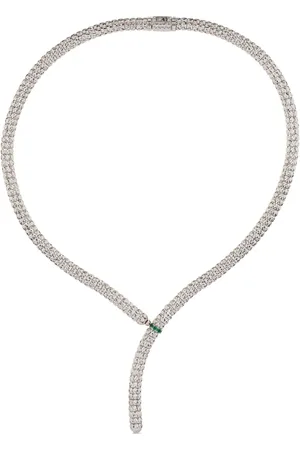 Officina Bernardi 18kt white gold Enigma Y emerald and diamond necklace