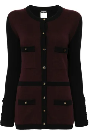 CHANEL 1995 bicolour round neck cashmere cardigan