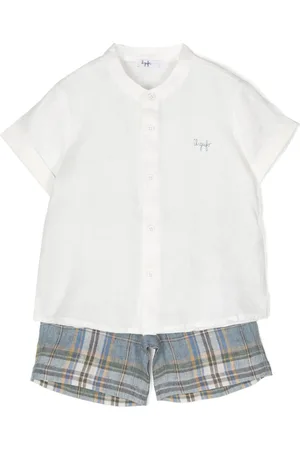 Il gufo Checked linen shorts set