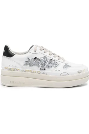 Premiata Lace-appliqué leather sneakers