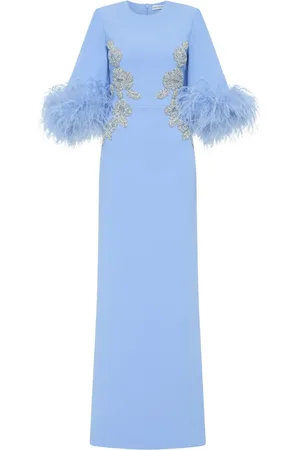 Rebecca Vallance Juliana feather-cuff embroidered gown