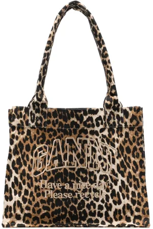 Ganni Large leopard-print canvas tote bag