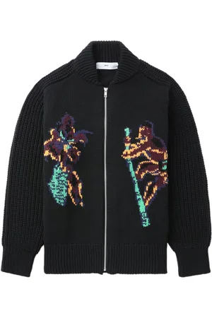 TOGA PULLA Intarsia-knit zip-up cardigan