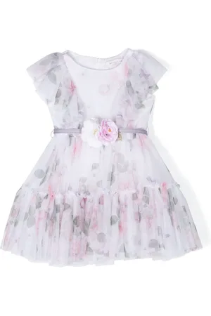 MONNALISA Rose-print tiered tulle dress