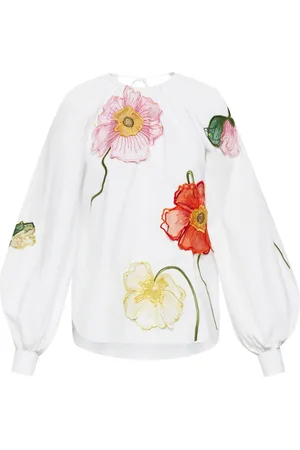 Oscar de la Renta Flower-detail round-neck blouse