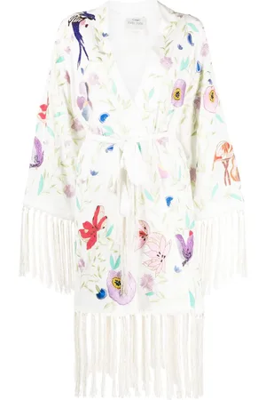 FORTE FORTE Floral-print fringed cape