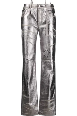 The Attico Distressed straight-leg leather trousers