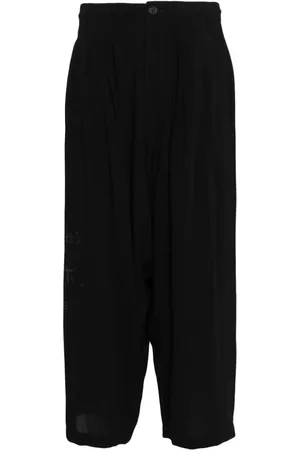 YOHJI YAMAMOTO Graphic-print cropped velvet trousers