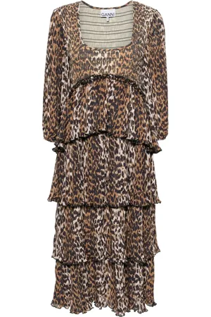 Ganni Leopard-print tiered midi dress