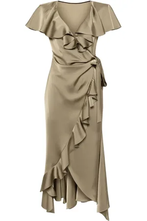 Serafini Ruffled satin wrap dress