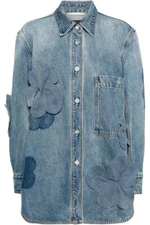 JNBY Oversized floral-appliqué denim jacket