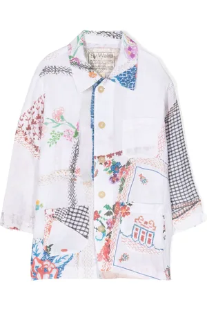 BY WALID Patchwork-print linen shirt