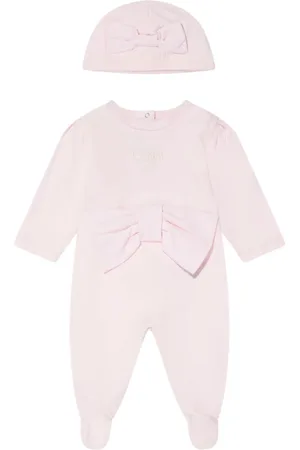 Balmain Logo-embroidered bow-detail babygrow and hat set