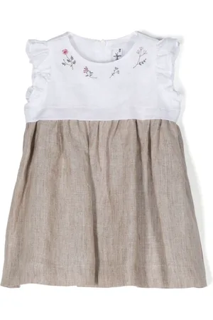 Il gufo Floral-embroidered linen dress