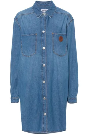 Moschino Peace sign-embroidered denim midi dress