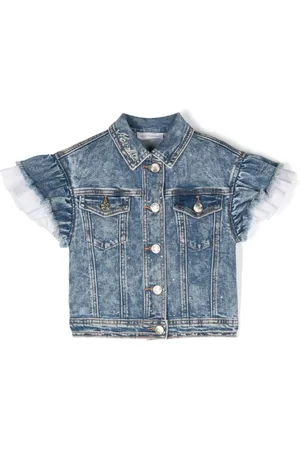 MONNALISA Ruffle-sleeve denim jacket