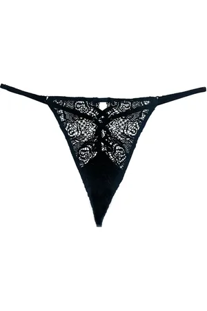 FLEUR DU MAL Eyelet-embellished lace-up V-string