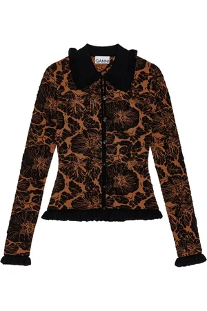 Ganni 3D floral-jacquard cardigan