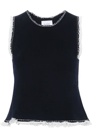 Barrie Frayed-detailing knitted top