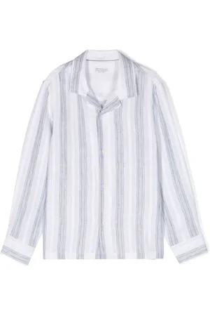 Brunello Cucinelli Camp-collar striped linen shirt