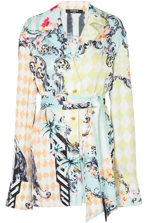 Balmain Baroque-print belted shirt