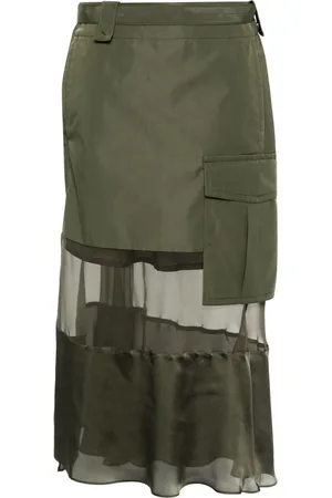 SACAI Belted panelled asymmetric skirt