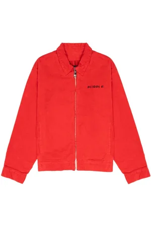 Purple Brand Motif-embroidered corduroy jacket