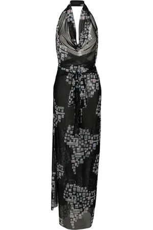 AMIR SLAMA Text-print sheer wrap dress