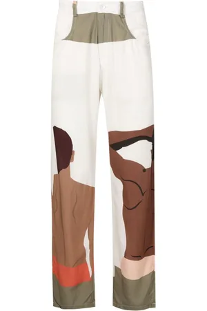 AMIR SLAMA Graphic-print linen-blend trousers