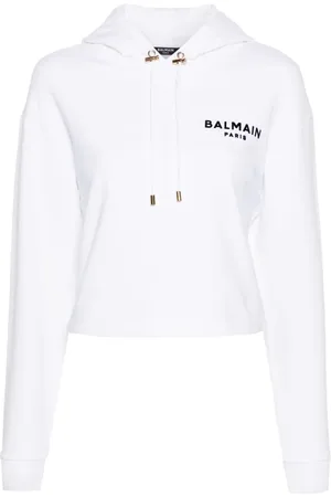 Balmain Logo-flocked cropped hoodie