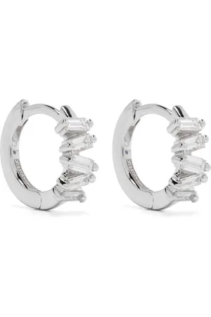 Suzanne Kalan 18kt white gold Bold diamond huggie earrings