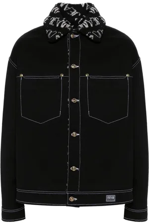 VERSACE Faux fur-detail denim jacket