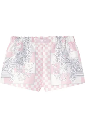 VERSACE Barocco-print checked silk shorts