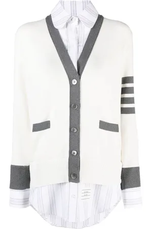 Thom Browne Milano-stitch oxford shirt cardigan combo