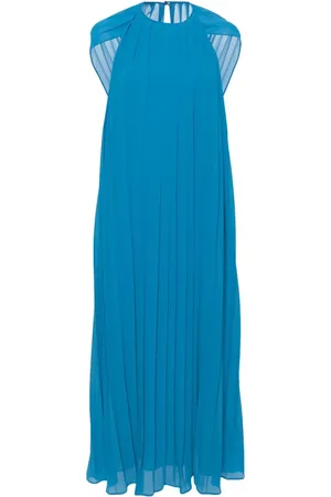 SEMICOUTURE Draped-shoulder pleated dress