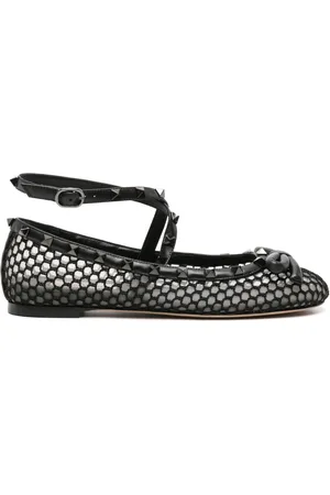 VALENTINO GARAVANI Rockstud-detail mesh ballerina shoes