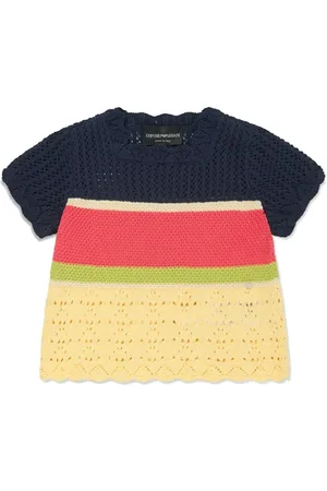 Emporio Armani Striped crochet-knit cotton top