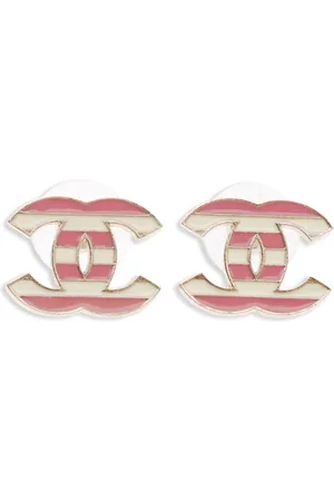 CHANEL 2013 CC striped stud earrings