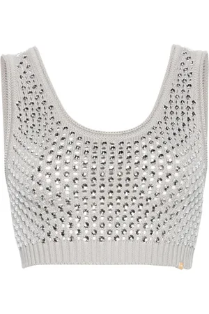 Elisabetta Franchi Rhinestone-embellished cotton knitted top
