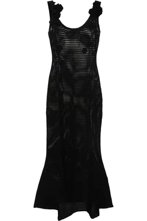 Self-Portrait Floral-appliqué open-knit dress