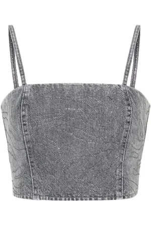 ROTATE Emili rhinestone denim top