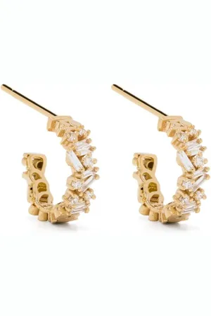 Suzanne Kalan 18kt yellow diamond small hoop earrings