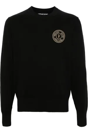 VERSACE Logo-embroidered crew-neck jumper