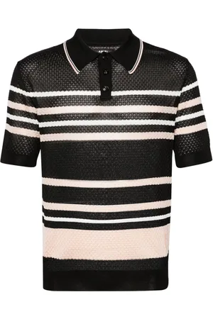 AMIRI Striped pointelle-knit polo shirt