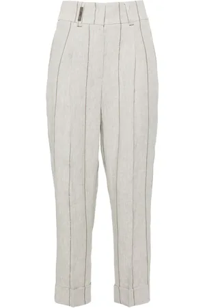 PESERICO SIGN Pinstriped linen cropped trousers