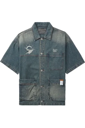 Musium Div. Bird-embroidered denim shirt