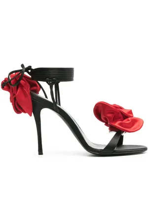 MAGDA BUTRYM 105mm floral-appliqué satin sandals