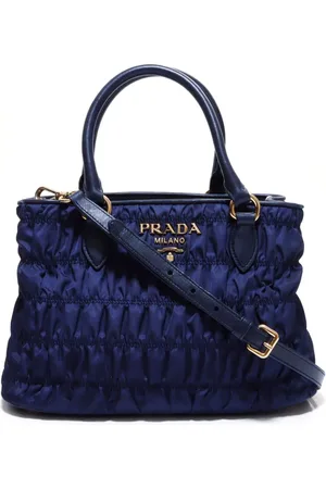 PRADA Milano Handbag Black Nappa Gaufre Nylon Top Handle Two Way Satchel Bag